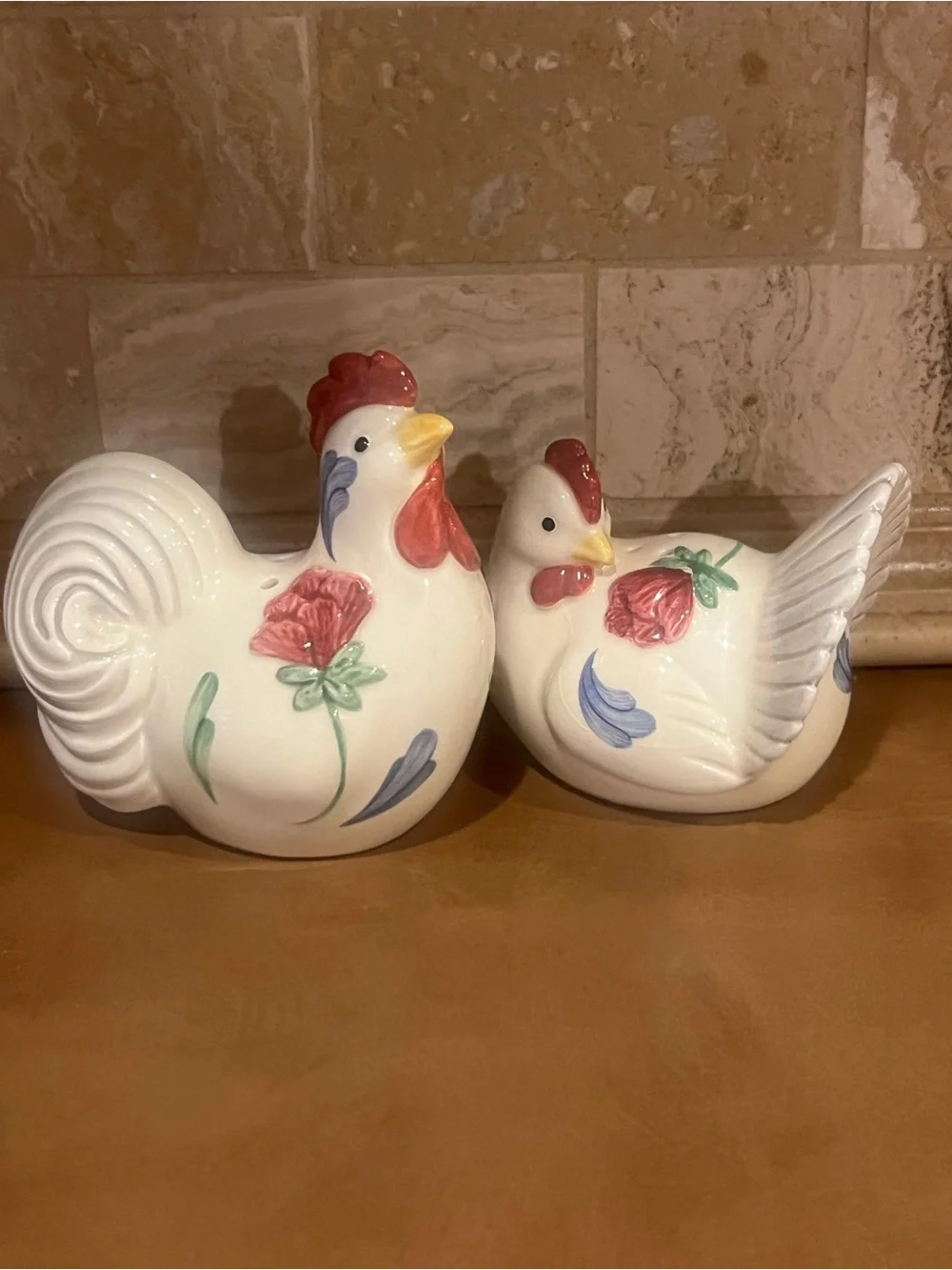 Lenox White Ceramic Rooster and Hen Salt & Pepper Shakers